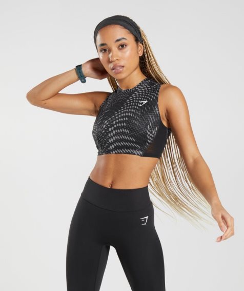 Women's Gymshark Sport Crop Tanks Black | NZ 8DELXK